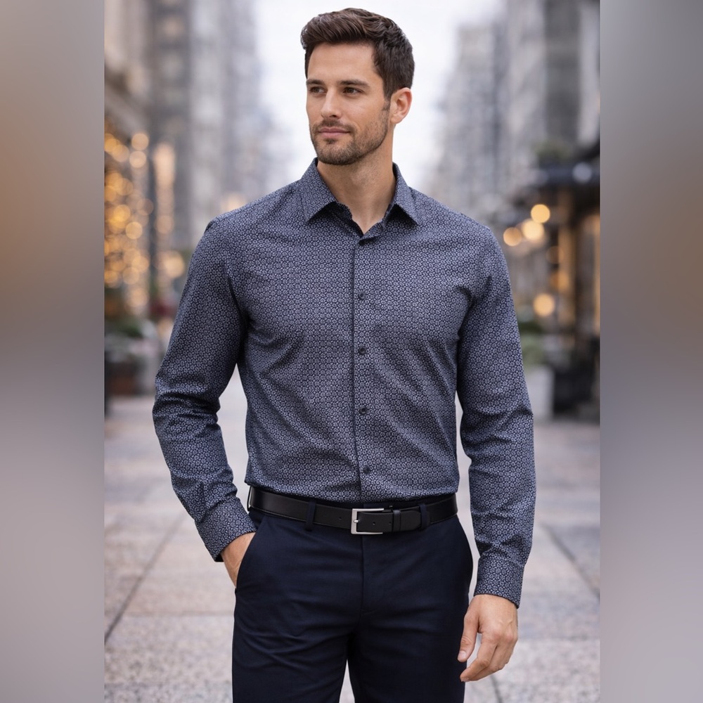 Perry Ellis Slim Fit Micro Floral Stretch Shirt | Men’s Large